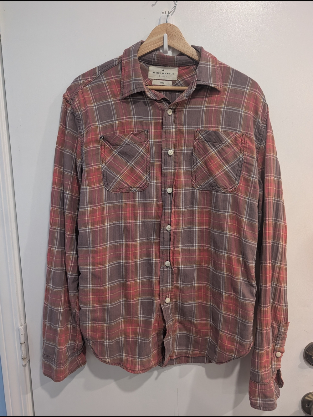 Imogene + Willie Earl Red Plaid Button-Up Shirt Unisex Size Small - Picture 4 of 7